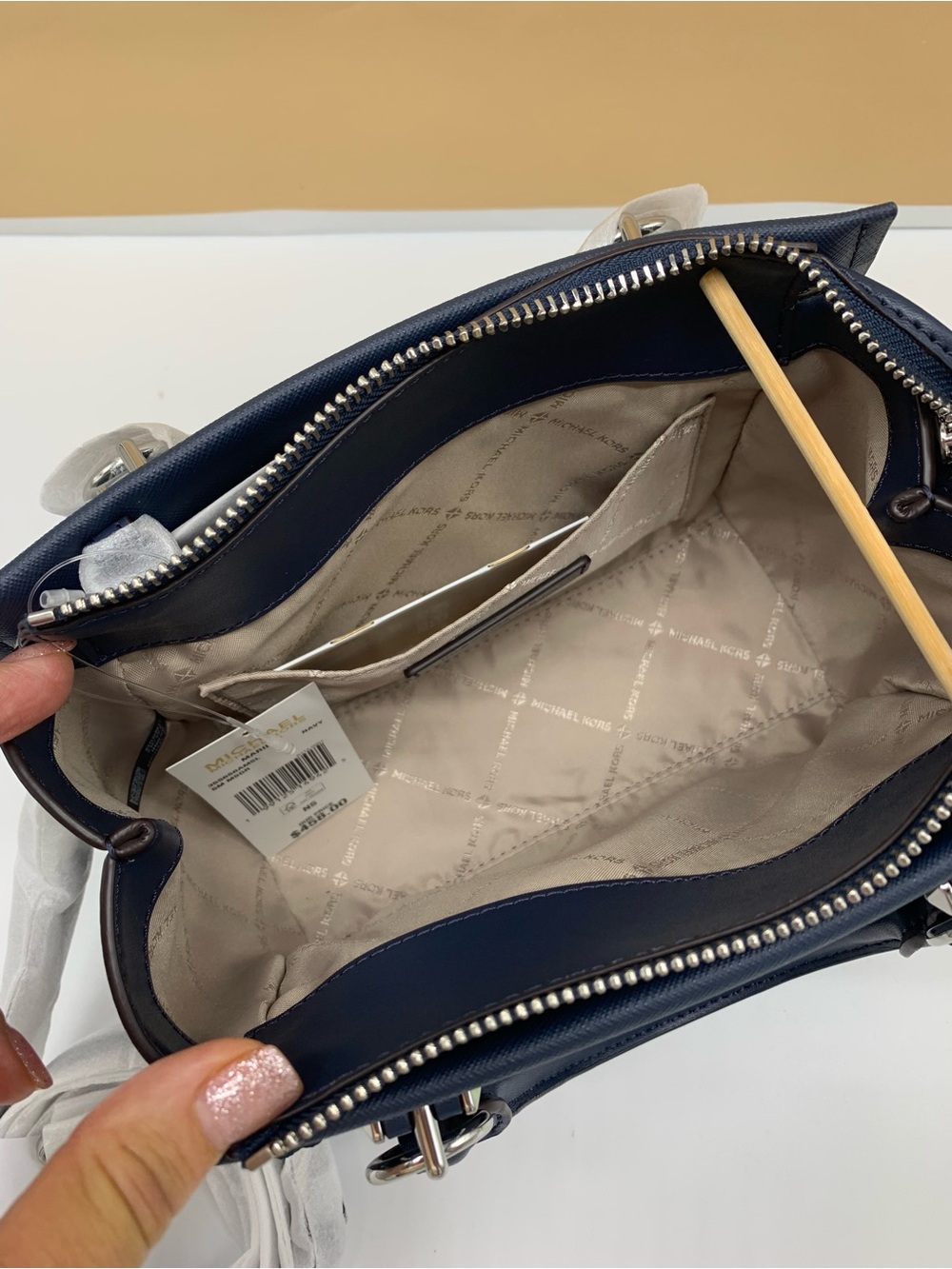 Michael Kors Marilyn Navy Floral Applique Satchel - Picture 11 of 15